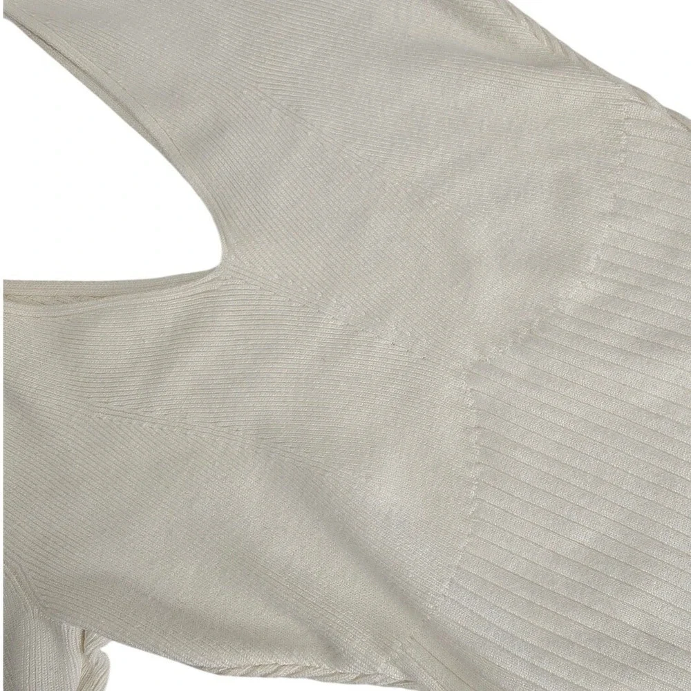 Abercrombie & Fitch Womens‎ Cream Ribbed Knit V-Neck Short Sleeve Bodysuit rib L